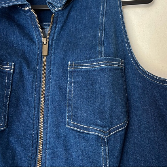 Pilcro Fitted Dark Denim Midi Dress Size XL Blue Stretch Double Ended Zipper - Picture 5 of 14